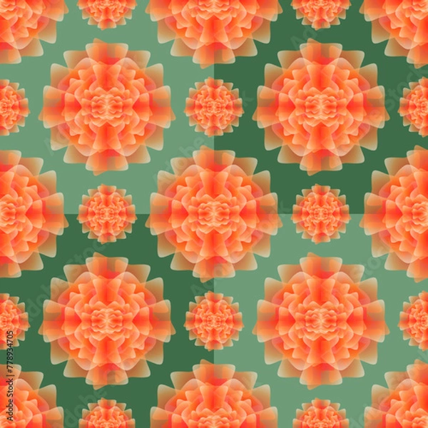 Fototapeta seamless pattern with flowers, abstract vector design, summer pattern in orange red and green, abstract summer flowers abstract graphic ornament, ideal for fashion, textiles and paper design	