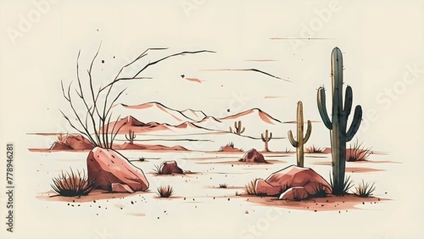 Fototapeta palm tree in the desert, watercolour drawing.