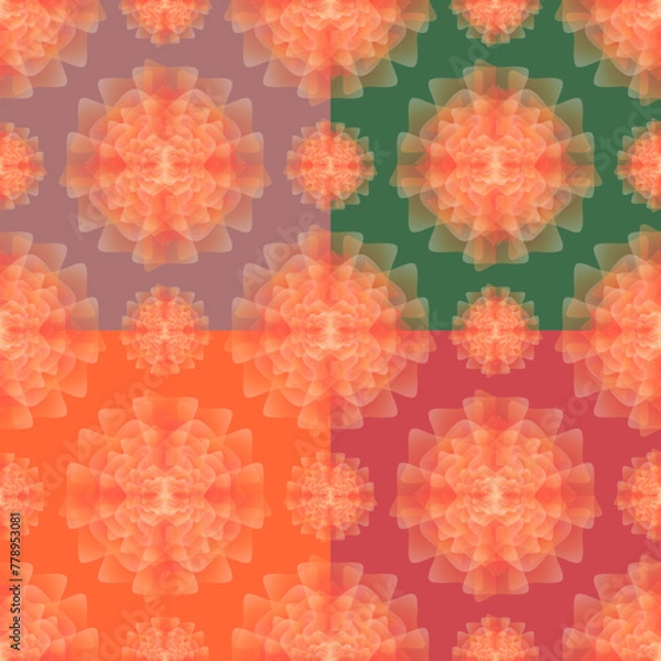 Fototapeta seamless pattern with flowers, abstract vector design, summer pattern in orange red and green, abstract summer flowers abstract graphic ornament, ideal for fashion, textiles and paper design	