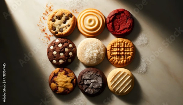 Fototapeta Elegant Collection of Gourmet Cookies with Chocolate and Berry Toppings