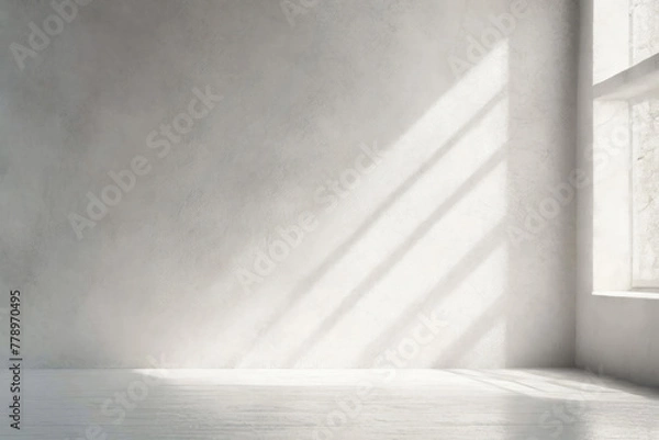 Fototapeta Texture wall of gray and white concrete with shadows and light falling from the window to the right