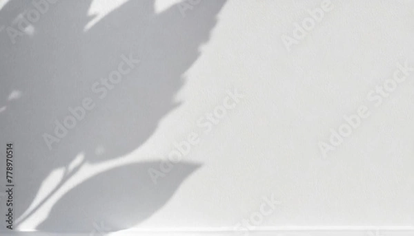 Fototapeta Mockup on a white wall with soft shadows from leaves