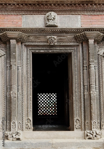Fototapeta Ancient door in Nasal Chowk Courtyard of Hanuman Dhoka Durbar