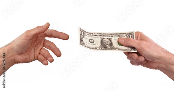 Obraz Pagando dinero,mano sujetando billete de un dólar.