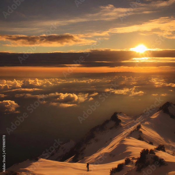 Obraz 전세계적으로 아름다운 일출사진 (겨울산 위의)