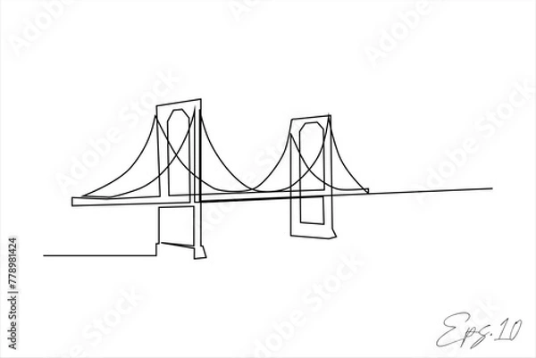 Fototapeta continuous line art drawing of iron bridge