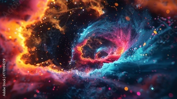 Fototapeta A colorful galaxy with a spiral shape and a bright orange and blue swirl. The colors are vibrant and the swirls are dynamic, giving the impression of movement and energy