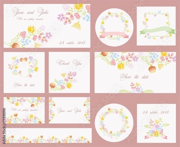 Fototapeta Цветочные баннеры для приглашение на свадьбу или день рождения