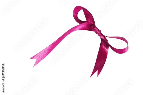 Fototapeta Shiny red satin ribbon and bow on white background