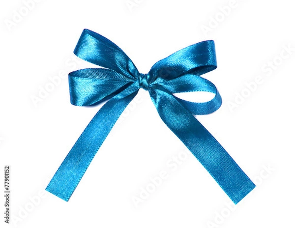 Fototapeta Blue (azure) fabric ribbon and bow on white background