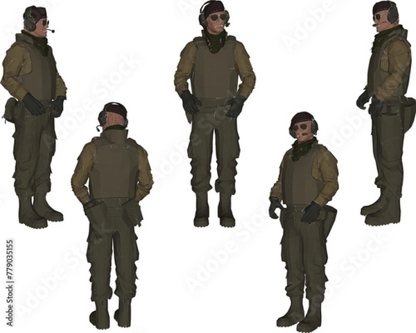 Fototapeta illustration sketch design vector image of army commander with ready for war