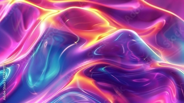 Fototapeta Vibrant Holographic Neon Wave - Iridescent Fluid Abstract 3D Render Background