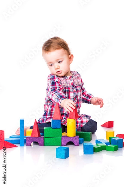 Fototapeta Beautiful baby building with cubes