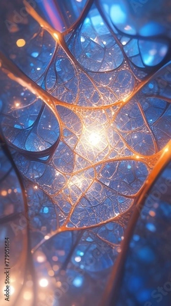 Fototapeta Closeup of an extracellular matrix, intricate web glowing, under a soft, focused light, complex and supportive