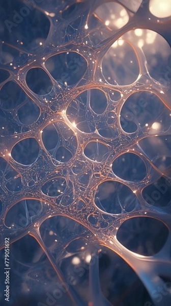 Obraz Closeup of an extracellular matrix, intricate web glowing, under a soft, focused light, complex and supportive