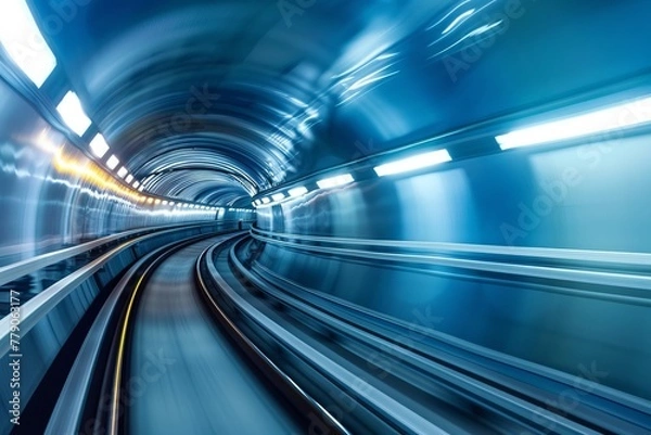 Obraz subway tunnel with motion blur in blue tonality. abstract background