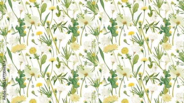 Obraz Dandelion leaves, spring freshness, delicate on white