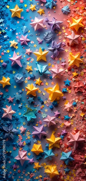 Obraz wallpaper, pastel, cut out, tiny paper stars ,generative ai