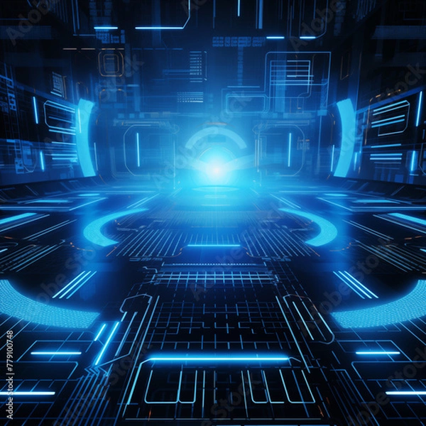 Fototapeta Digital Abstraction in Blue: Futuristic Circuitry Realm