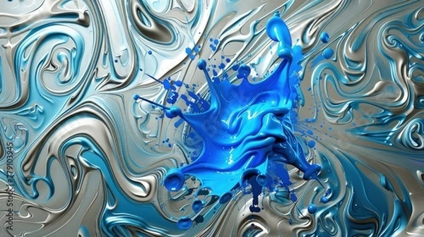 Fototapeta abstract blue and sliver color background  thick paint splash background 