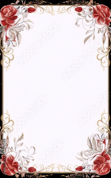 Fototapeta Ornate floral frame in red and gold.
