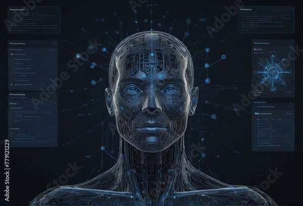 Fototapeta Sapphire Surveillance: Cybersecurity's Ever-Watchful Gaze in the Age of Digital Transformation - AI, Blockchain, IoT Observe