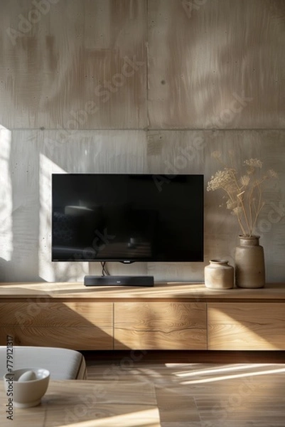 Fototapeta Cabinet TV in modern living room on concrete wall background