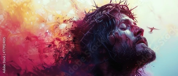 Obraz Jesus Christ with crown of thorns and dove