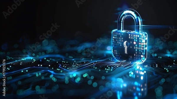 Fototapeta Cyber Security Data Protection Business Privacy concept. 3d Electronic Background AI generated