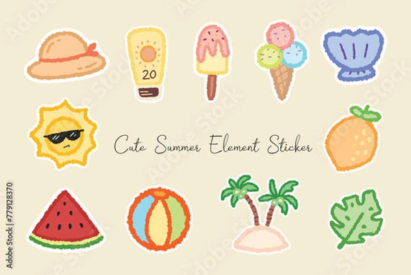 Obraz Summer Cute Crayon Doodle Element