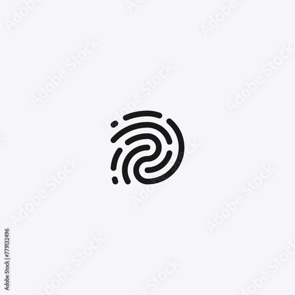 Fototapeta D letter initial logo as fingerprint identity - black and white