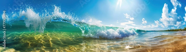 Obraz  Big ocean wave on a rocky shore.