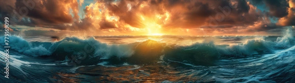 Obraz  Big ocean wave on a rocky shore.