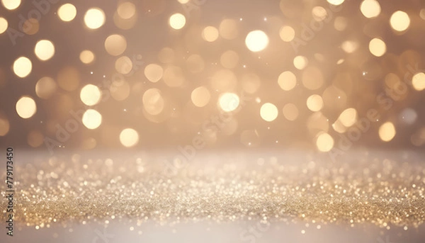 Fototapeta  Blurred silver and golden lights with bokeh effect on pastel background. Abstract glitter light banner for wedding, party or other events decoration. Background design concept. generative ai