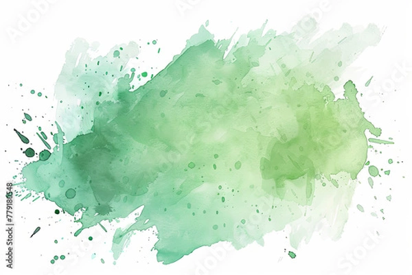 Fototapeta Soft pastel green watercolor splash, flat style, transparent on white background. Perfect for adding a serene, organic touch to digital designs and presentations.