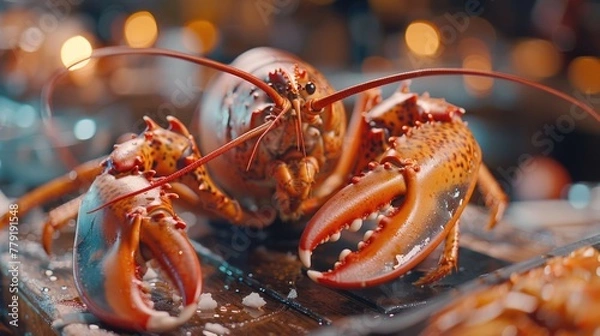 Obraz A close up of a lobster on a table. Perfect for seafood restaurant promotions