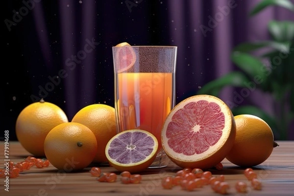 Obraz Fresh Citrus Burst: Oranges, Grapefruit, and Juice. Generative AI