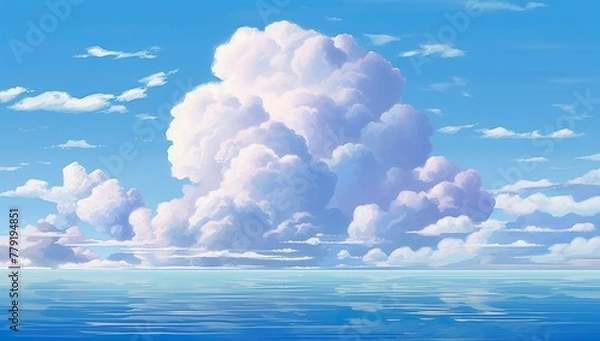 Obraz Majestic Fluffy Clouds Over Calm Blue Waters. Generative AI