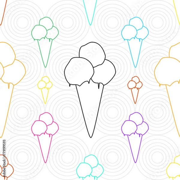 Fototapeta  ice cream background, seamless pattern of ice cream scoops in a cone, repeating texture of colorful ice cream cones on white background, abstract simple design, ideal for textile or paper design