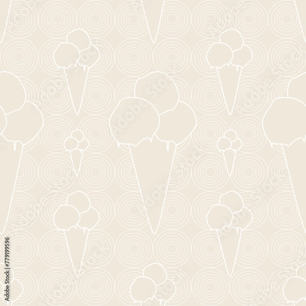 Fototapeta ice cream background, seamless pattern of ice cream scoops in a cone, repeating texture of ice cream cones on beige background, abstract simple design, ideal for textile or paper design