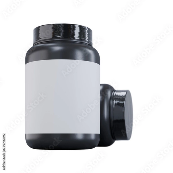 Fototapeta A big jar of workout supplement laying on the floor, hero view, with a blank white label