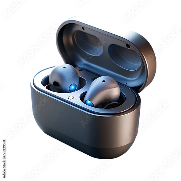 Fototapeta wireless tws earbuds icon isolated 3d render illustration