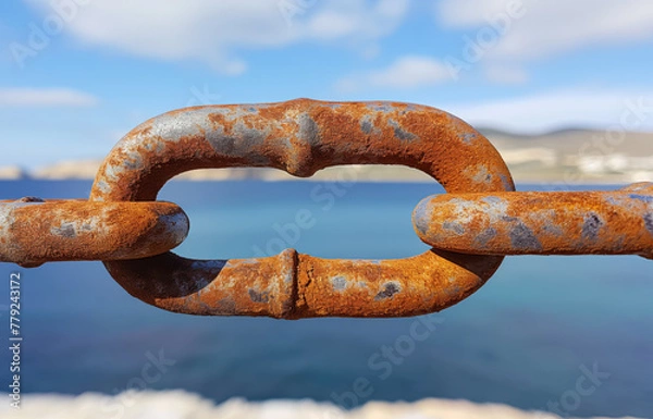 Fototapeta Rusty Chain Link.  Rustic Resilience: Finding Strength in the Weathered Chain of Faith.