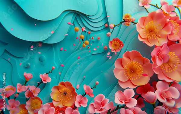 Fototapeta Abstract colourful 3D background. Generated using Midjourney AI (V6)