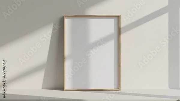 Fototapeta Blank portrait frame mockup. Minimalist wooden frame