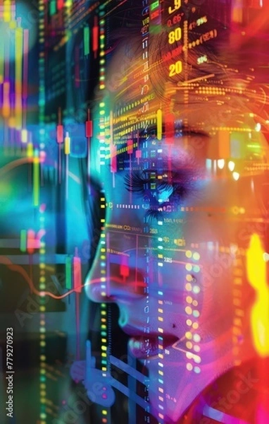 Fototapeta Futuristic technology background featuring an eye with glitch effect and motion blur