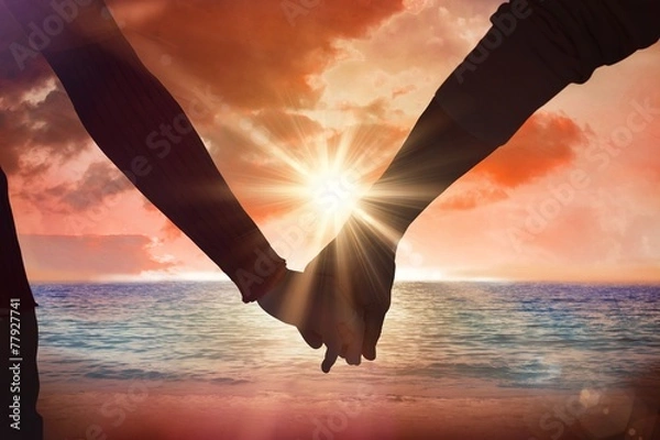 Fototapeta Composite image of couple holding hands rear view