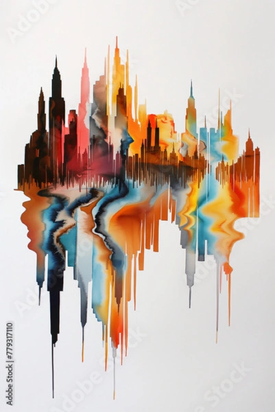 Fototapeta Abstract watercolour wash painting of the skyline of New York. America. Vibrant watercolor painting on thick white paper. Empire State Building included.