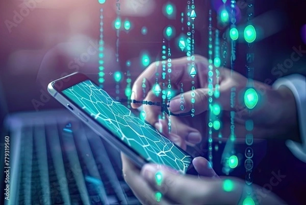 Fototapeta Next-generation mobile shopping with blockchain security for authenticity verification