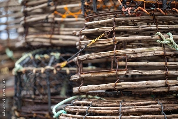 Obraz crayfish cray pots stacked up in tasmania australia